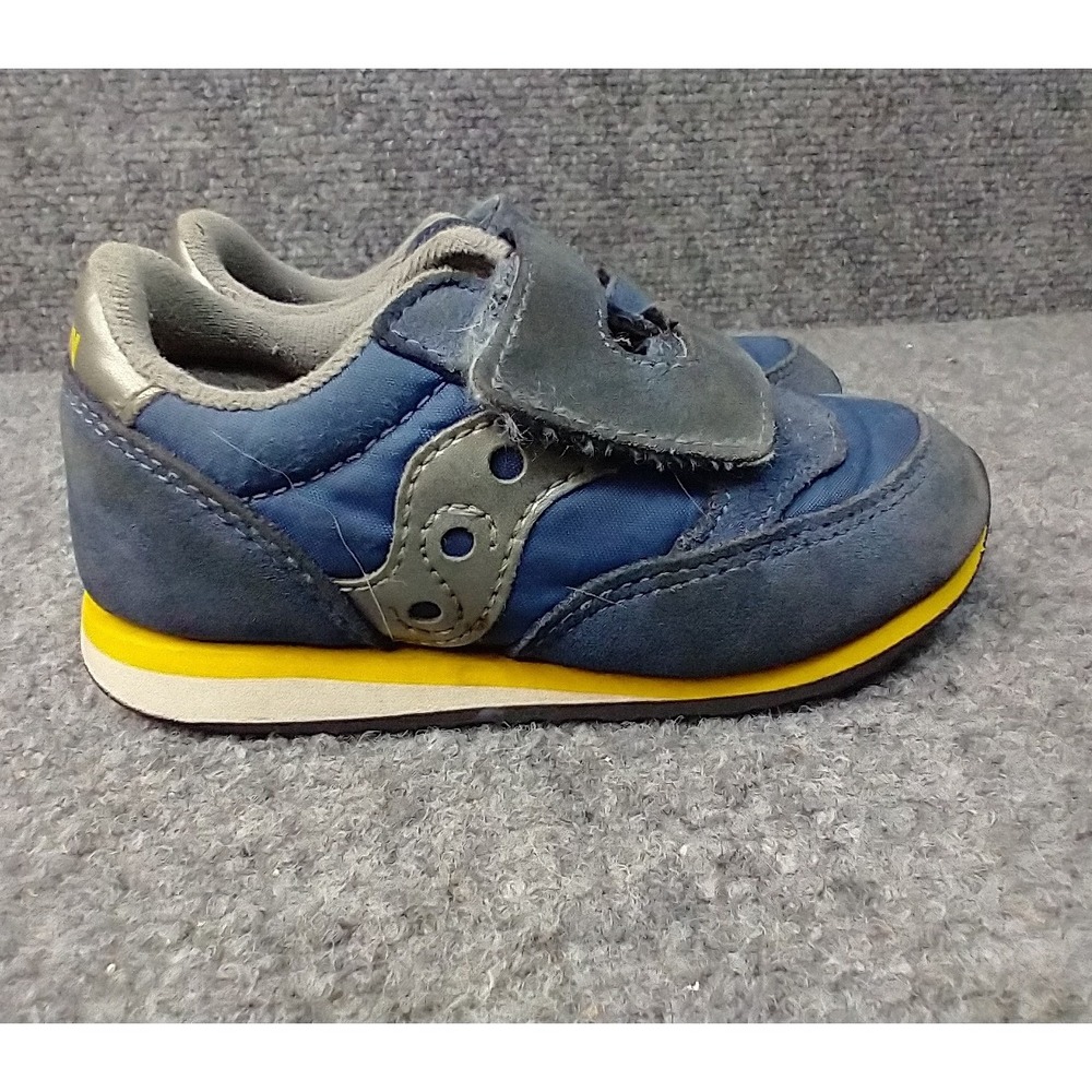 Saucony Baby Jazz HL Sneakers Kids 7.5M Blue Grey Yellow Hook Loop ST57800